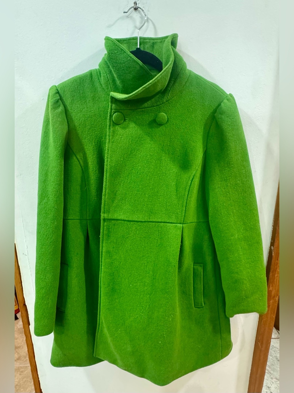 Old Navy Bright Green Double-Breasted Stand-Collar Pea Coat